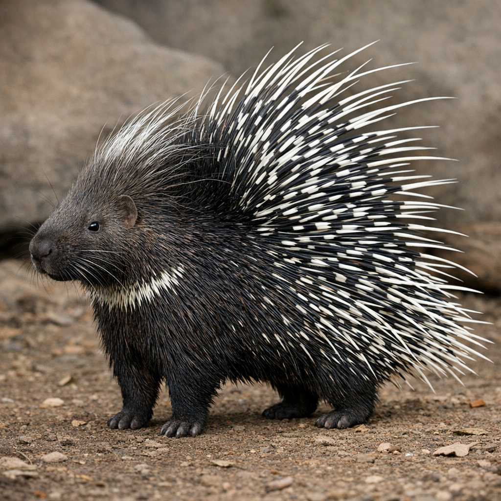 African Crested Porcupine illustration